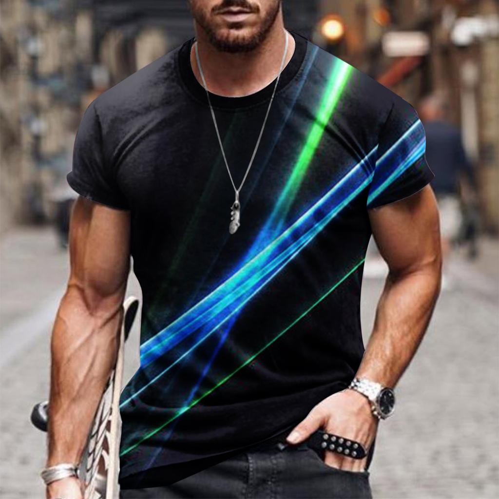 Sommer Rundhals 3D Linienverlauf Druck Top Modische Lässige Kurzarm Herren T-Shirts
