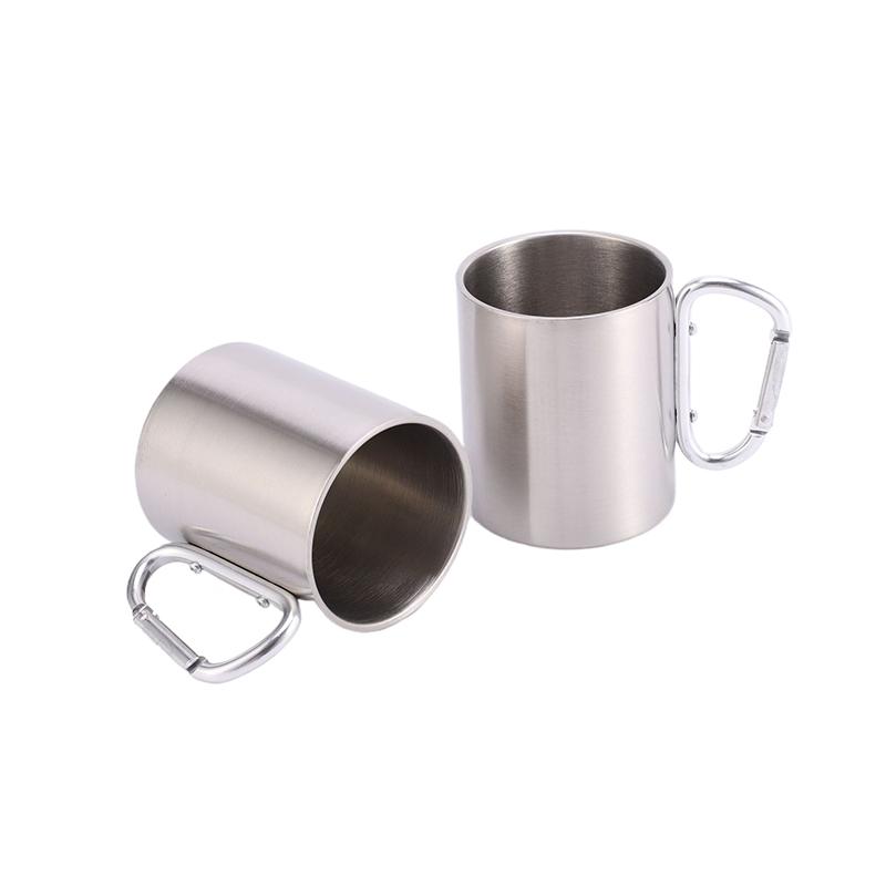 220/300Ml Camping Travel Stainless Steel Cup Carabiner Hook Handle Picnic Water Mug Outdoor Travel Hike Cup