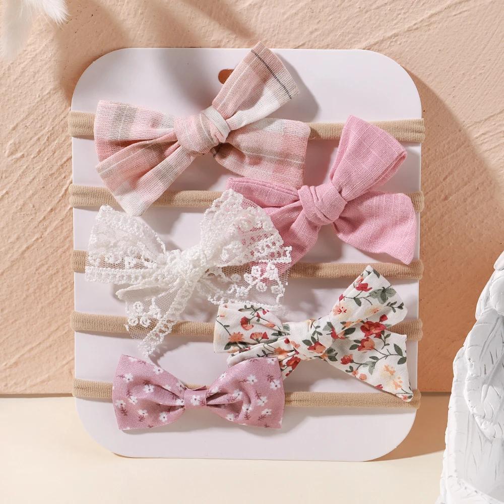 5Pcs/lot Baby Elastic Nylon Headband Newborn Sweet Flower Lace Bow Hair Bands for Babe Infant Toddler Soft Girl Hair Accessories
