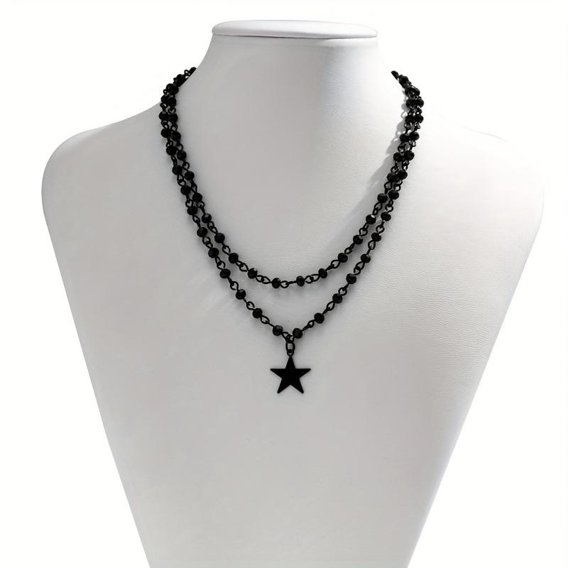 European and American Decoration Halloween Dark Women's Handmade Chain Beaded Necklace Simple Collarbone Chain Black Neck Chain
