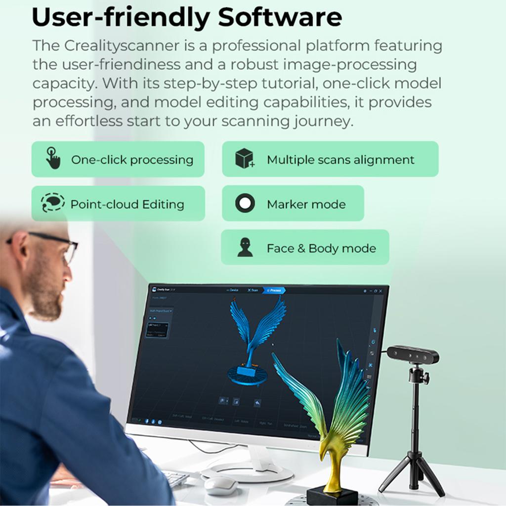 Crlity CR-Scan Ferret SE 3D Scanner Portable and Handheld 30fps Scaning Speed 0.1mm Accuracy ASIC Chipset Dual Mode Scanning with 30fps Scan Speed Dua