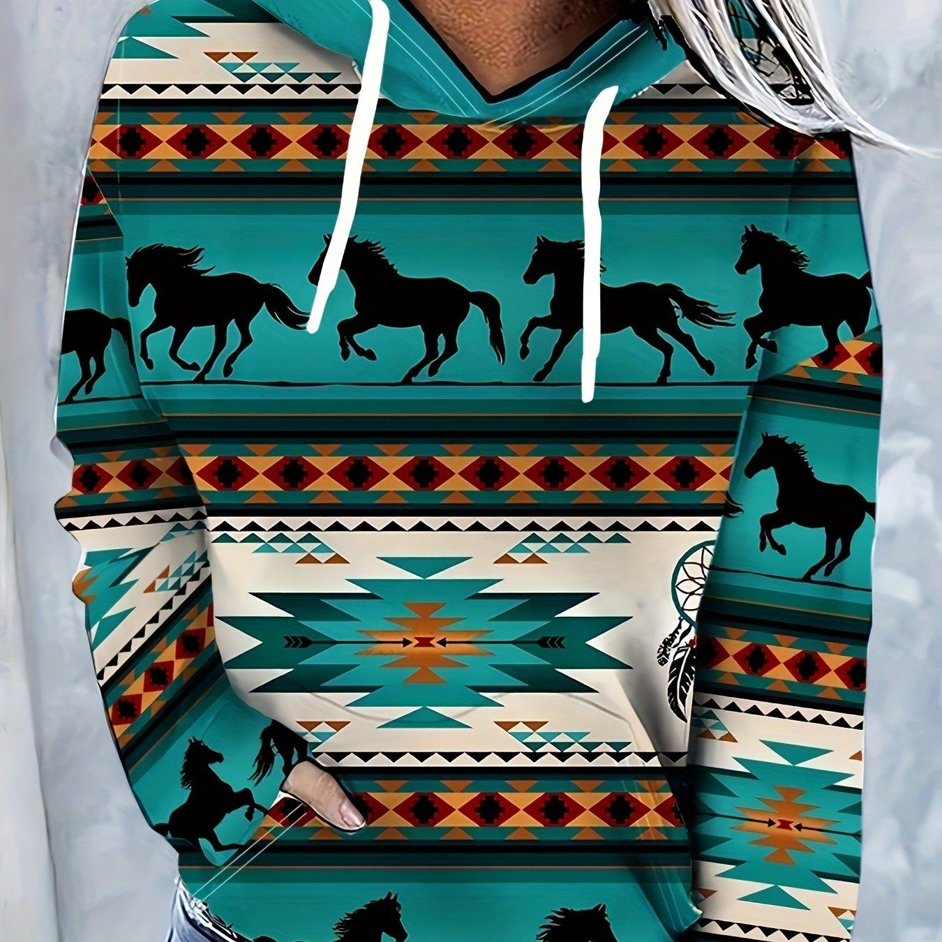 

Womens Geometric Pattern Pullover Hooded Sweatshirt - 3D Printed Drawstring Casual Hoodie with Front Pocke Perfect for Spring