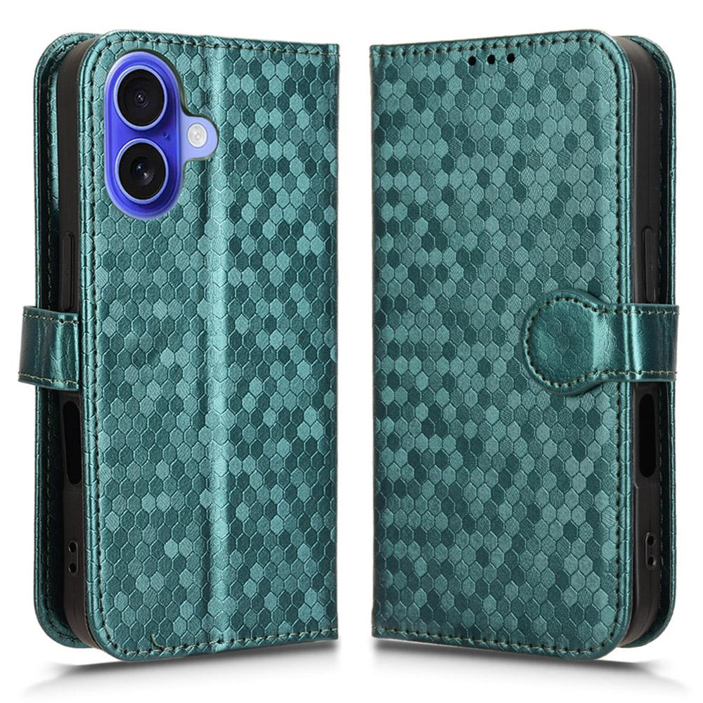 

For iPhone 17 Wallet Case Dot Pattern Imprint PU Leather Phone Cover with Wrist Strap
