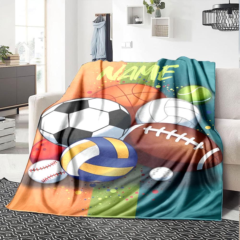 Custom Name Ball Sports Theme Printed Blanket - Perfect for Couch, Bed, Travel & Outdoor Use | Machine Washable, Cozy & Durable.