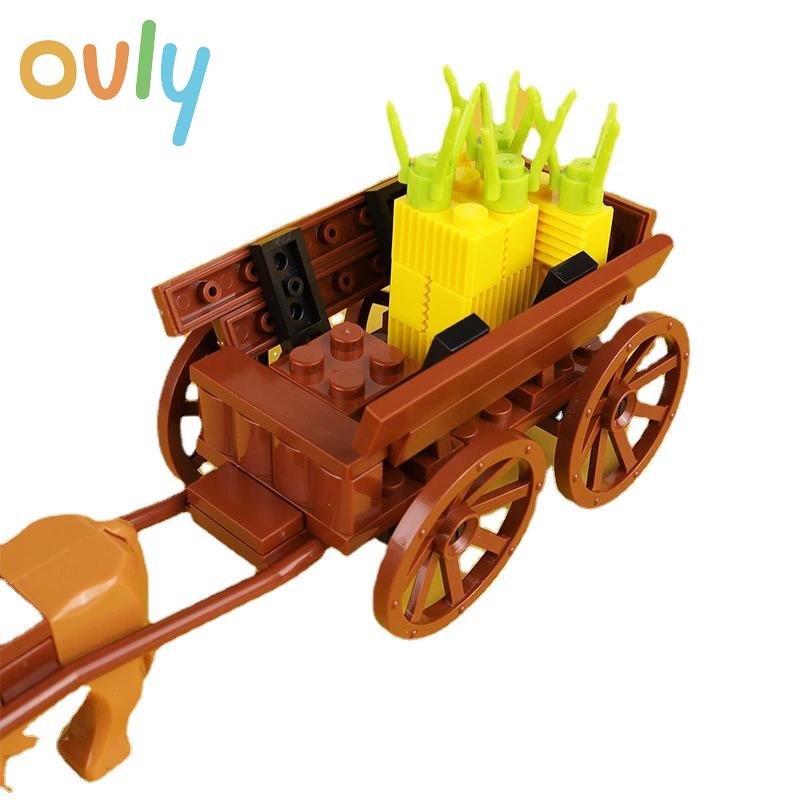 Ovly Zestaw części Farm Carriage Gardening MOC z wozem wołowym, zwierzętami DIY, klocki konstrukcyjne, zestaw do pieczenia kurczaka w stylu retro, prezent dla dzieci z instrukcją