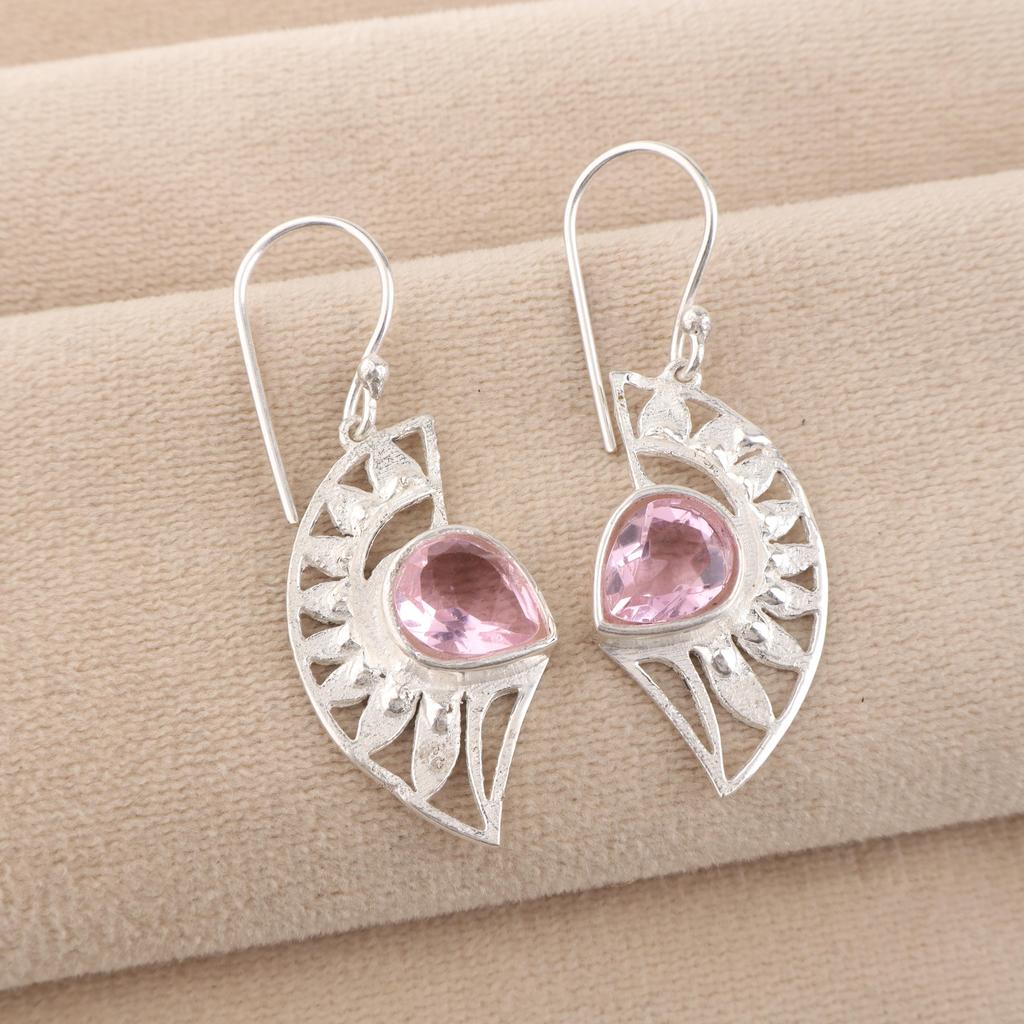 Natural Pink Morganite Gemstone 925 Sterling Silver Women Jewelry Pretty Earring 1.5" CE-26-13