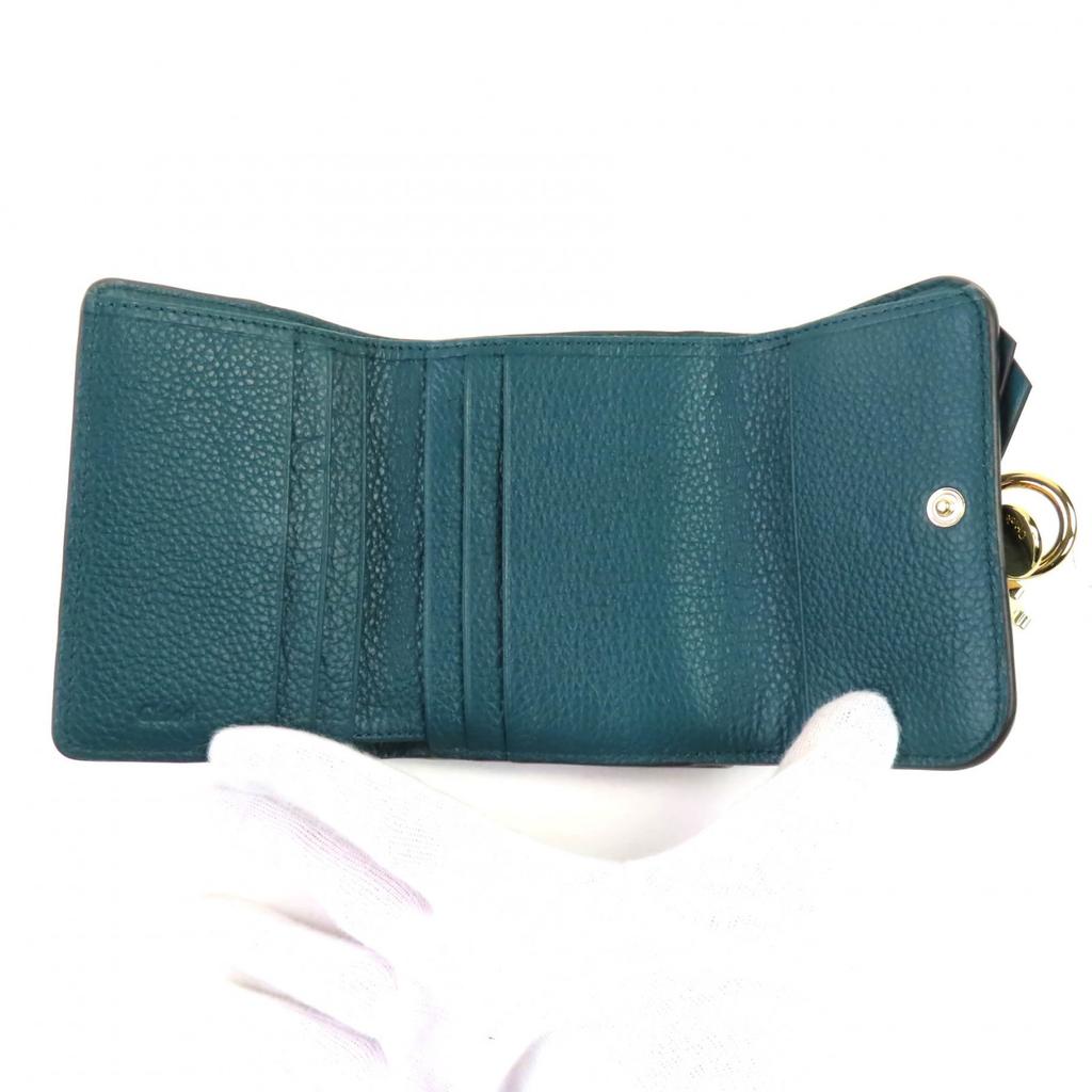 Pristine Chloe Tri-fold wallet Alphabet Trifold green leather CHC21WP718F573L3 Used
