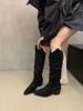 Pile boots women's knight boots retro suede thick heel pointed autumn and winter new khaki wrinkled high boots