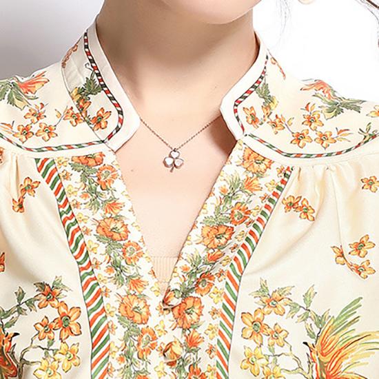 V-neck Dress Ethnic Style Printing Handmade Bag Buckle Embellishment Comfortable Breathable Long-sleeved Slim Autumn Long Skirt