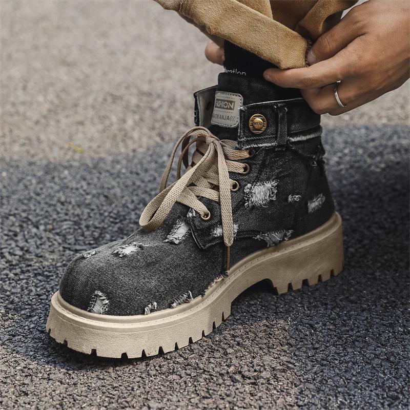 Autumn new platform Martin boots fashionable retro washed high top big head shoes cowboy boots trendy shoes