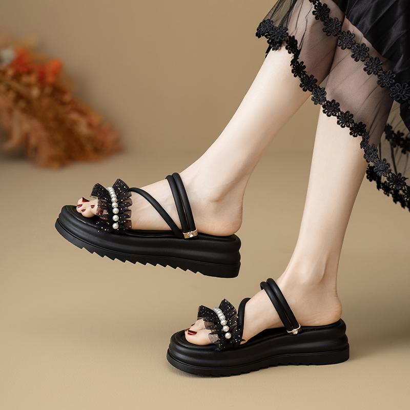 New Anti-Slip Women's Pearl Slippers Leisure Ins Trendy Women's Summer Sandal Thick Bottom Women's Shoes Sweet Style