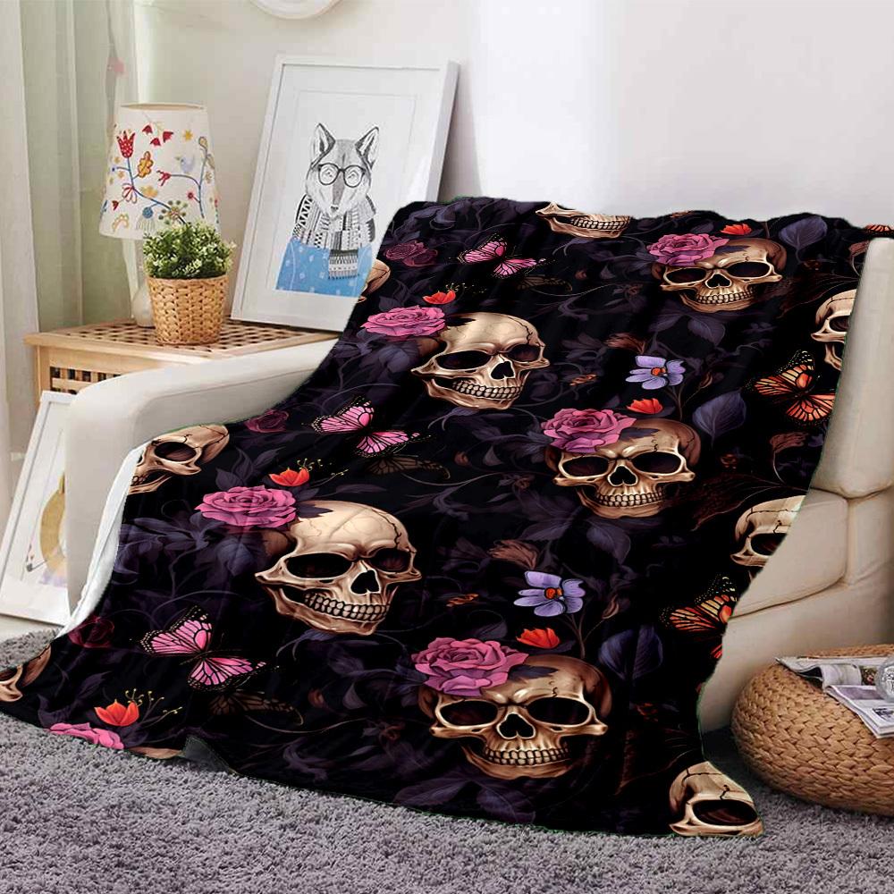 

1pc Purple Skull blanket Lightweight Flannel Throw for Sofa Bed Travel Camping Livingroom Office Couch Chair 80cmx120cm