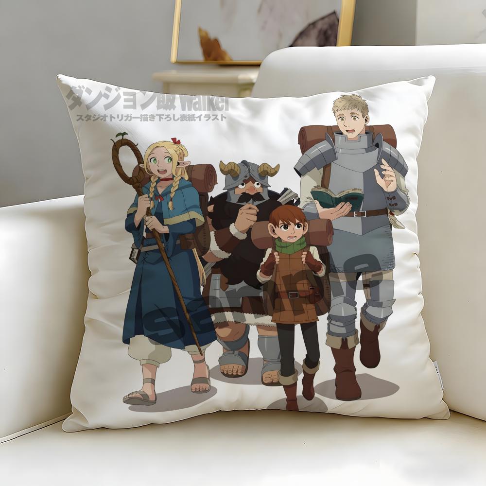 Popular Anime Delicious In Dungeon Cushion Cover Soft EasyWash Pillow Case Versatile for Couch Bed Travel and Office