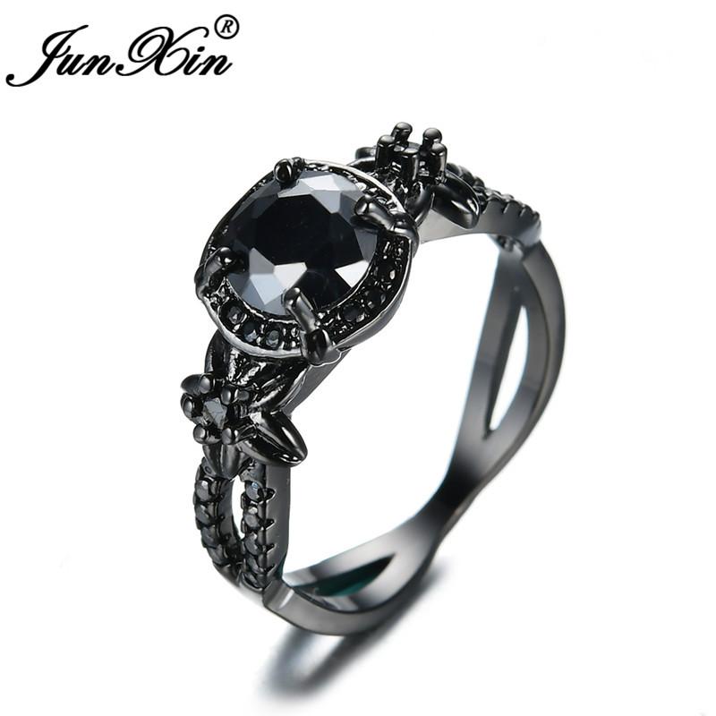 JUNXIN Boho Damen Blume Stern Ringe Für Frauen Schwarz Goldgefüllt Königsblau Rot Rosa Lila Zirkonstein Ehering Schmuck 7 white