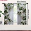 2PC White Floral Grey Wood Sheer Curtains - Fresh Rustic Botanical Print Window Drapes for Living Room Bedroom Decor