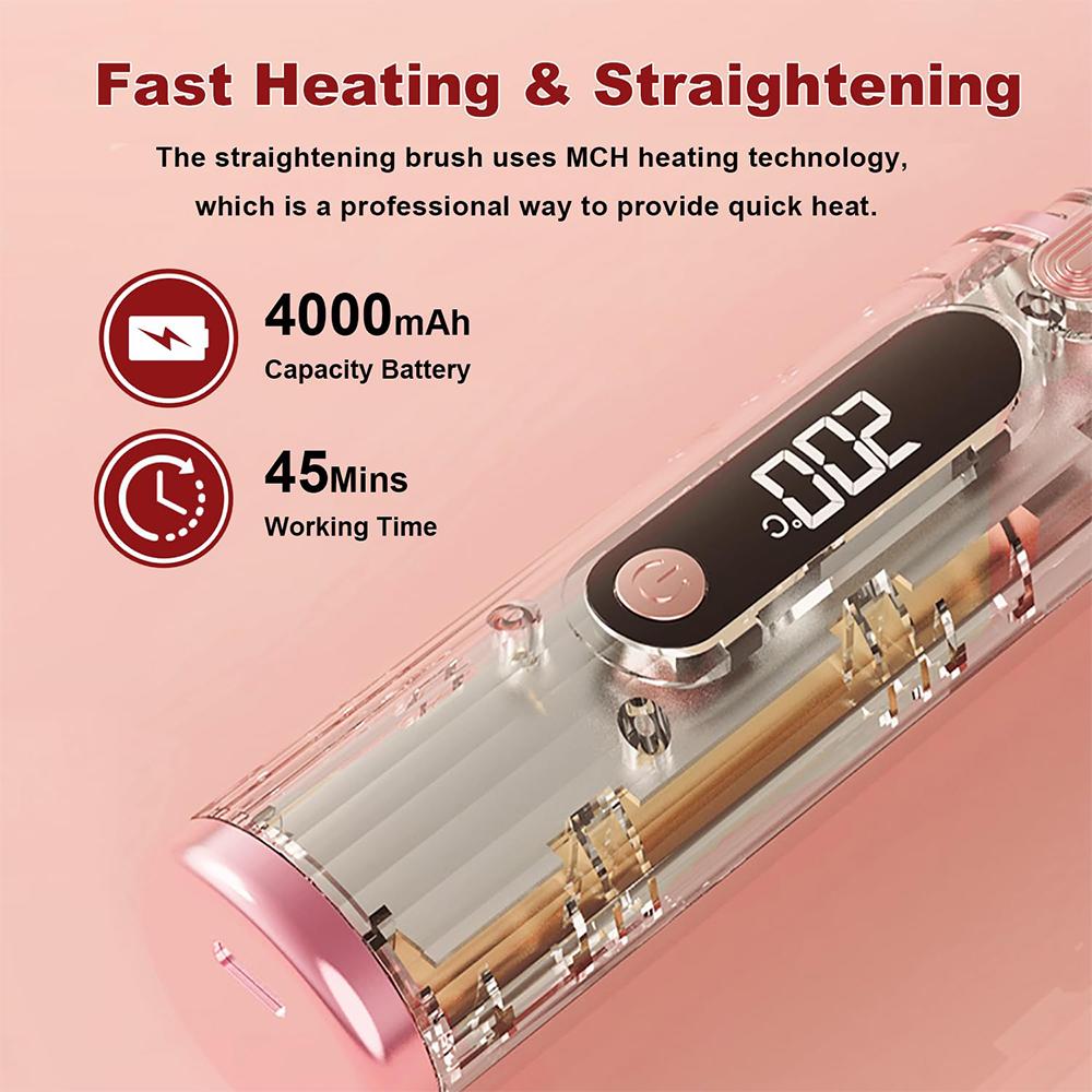 Wireless Hair Straightener Brush for Women Electric Hair Brushes 30s Fast Heating Comb Iron Portable Hair Straightening Brush
