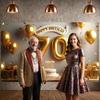 Golden Birthday Display Golden Theme Senior Party Backdrop Birthday Party Background Metallic Balloons 70th Anniversary Banner