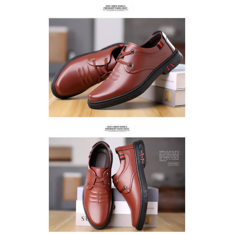 Men's New Spring Business Casual Leather Shoes, British Style Lightweight Soft Sole Dad Shoes for Middle-aged Men
