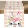 Pink Happy Easter Table Runner 2-Ply (13x72) - Buffalo Plaid Bunny Runner Design - Easter Party Decoration Supplies - Spring Table Decor for Indoor &
