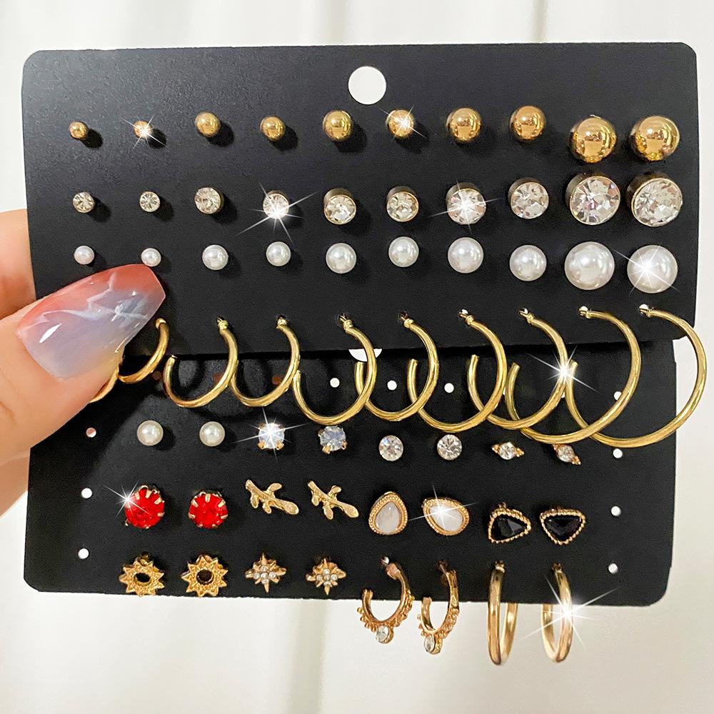 New  zircon stud earrings set of 20 pairs, creative retro and simple temperament earrings