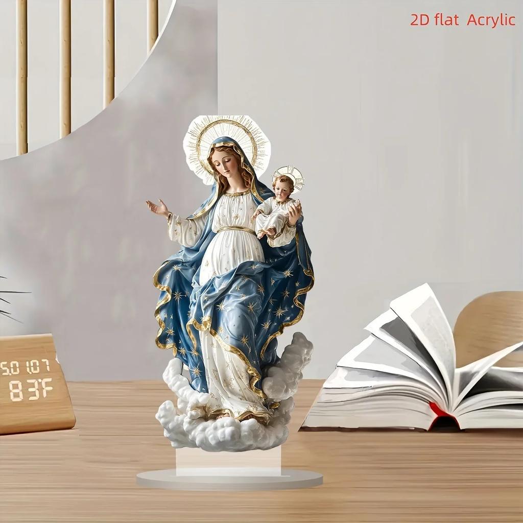 Virgin Mary Statue Christmas Scene Decorative Ornament with Infant Jesus Desktop DisplayFM