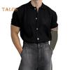 Summer Men Shirt Knitted Short Sleeves Turn-down Collar Single-breasted Stretchy Solid Color Cardigan Loose Daily Wear Casual Top