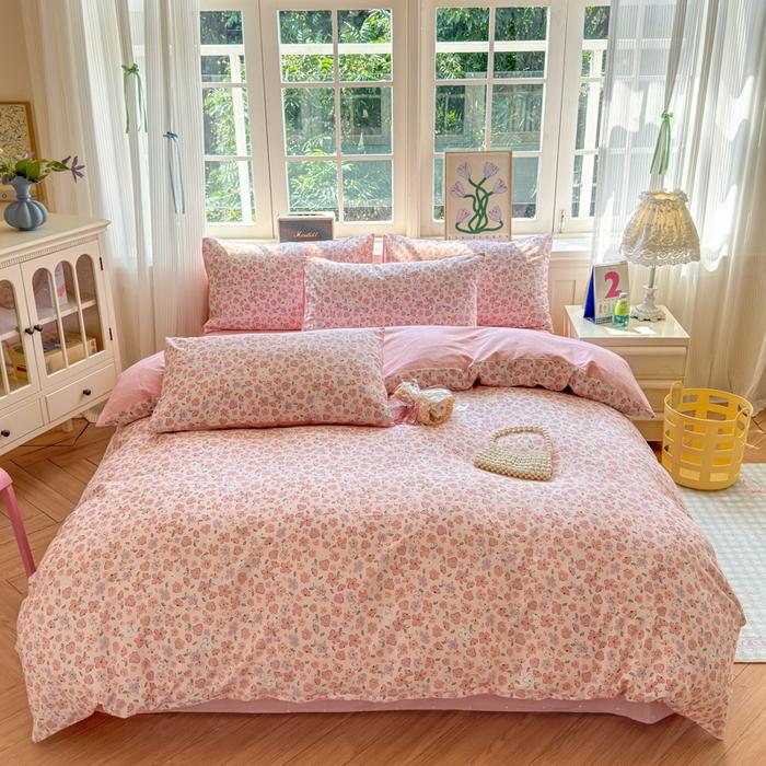 3pc 100% Cotton Duvet Cover Set,no fill,Elegant Floral Soft Breathable And Skin-friendly, Single Queen Size for Bedding Set