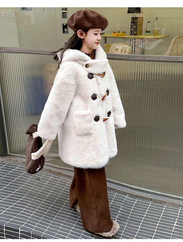 2024 Girls' Mink-Style Fleece Coat - Autumn/Winter Fashion for Middle & Big Kids