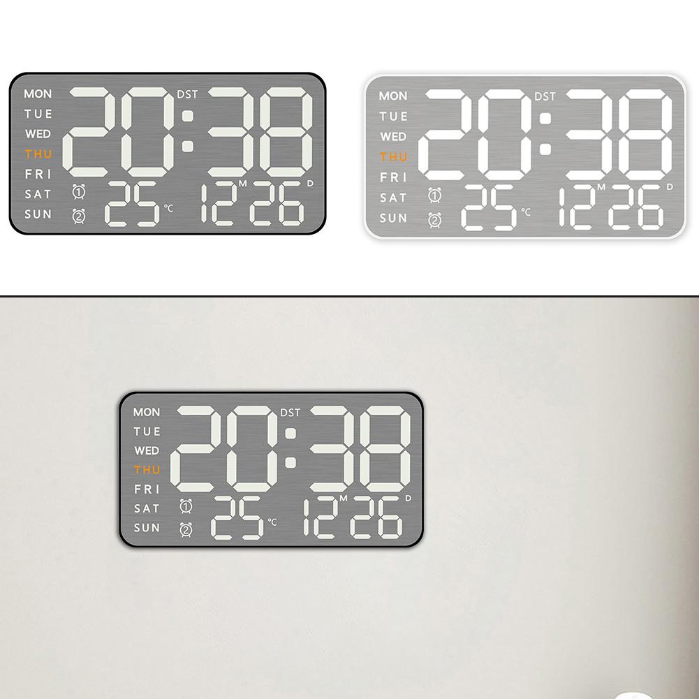 For Bedroom For Home Brushed Clock Digital Wall Clock Home Decor 21.5*11 Cm Temperature Display 12 24 Hours Format