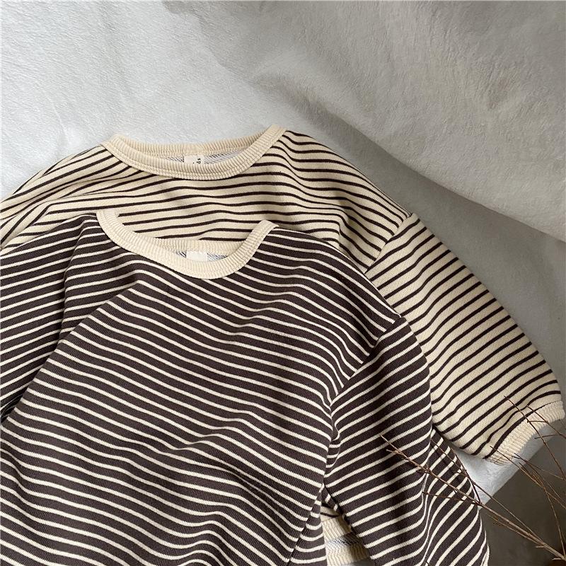 Korean Style Kids' Unisex Striped Trim Hoodie - Loose Fit Long Sleeve Pullover