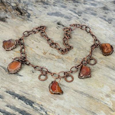 Collier brut en cornaline collier en pierre gemme en cuivre électroformé collier à chaîne ajustable bijoux électroformés collier fait main pour cadeaux
