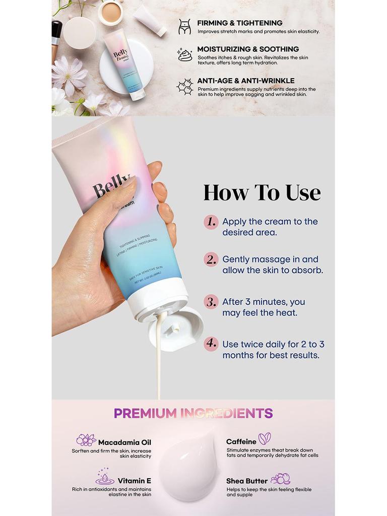 Belly Firming Cream for Abs, Thighs, Arms, and Buttocks - Moisturizes and Tones