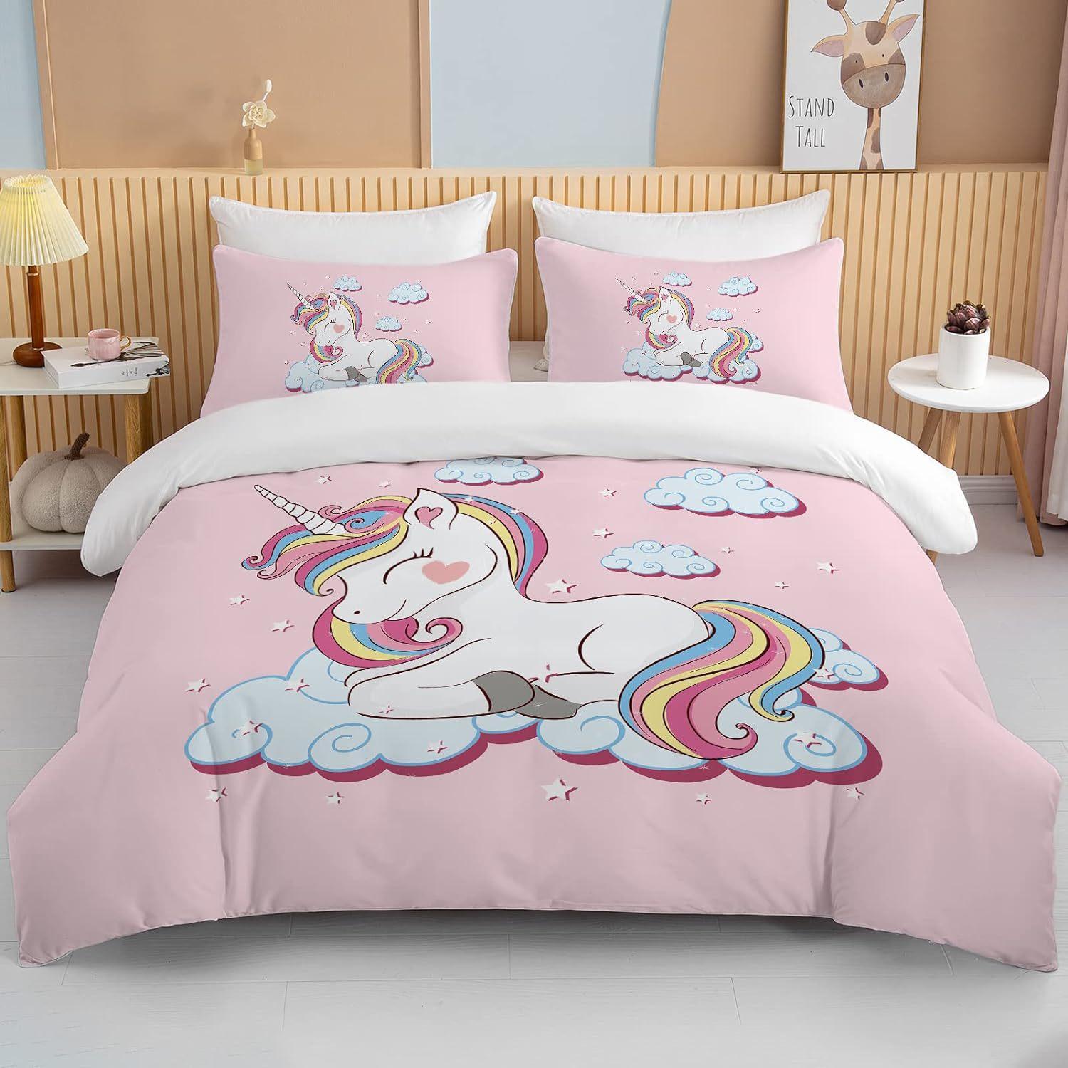 

Home Textiles Three-Piece Pink Unicorn Cartoon Digital Printing Quilt Pillowcase Bedding 90 * 200