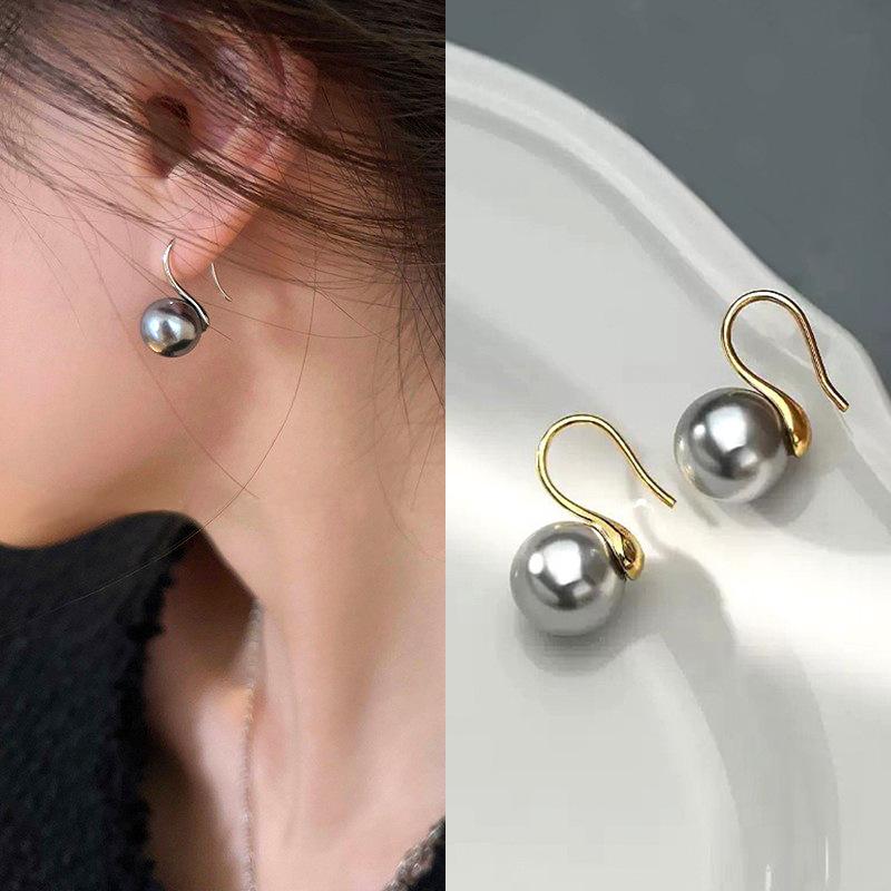 Akoya Gray Pearl & High Heel Ear Hook Earrings for Women - French Classic Austrian Design
