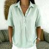 Women Striped Collared Button Down Short Sleeve Loose Fit Casual Top Lightweight Blouse for Everyday Wear Office School Travel