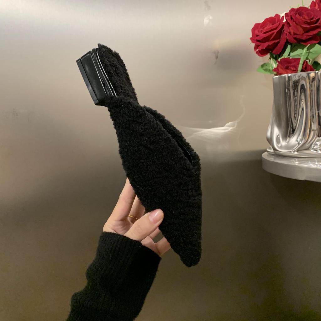 2024 Spring Woman Fur Mules Slippers Fashion  Slides Shoes Ladies Elegant Outdoor Street Style Low Heel Footwear