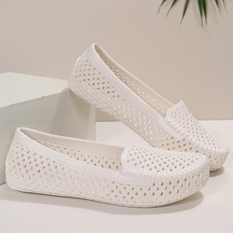 

Модные летние новые балетки женские модные с круглым носком мелкие полые на мягкой подошве противоскользящие износостойкие одинарные туфли 41