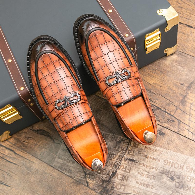 Fashion Luxury Brand Leather Shoes Brown Black Slip On Lattice Pattern Men's Casual Shoes Wedding Office Banquet Casual Loafers for Men