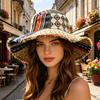 Super Wide Brim Cowboy Hat, Mushroom Shape Straw Sun Cap, Ethnic Pattern Casual Foldable Summer Beach Hat