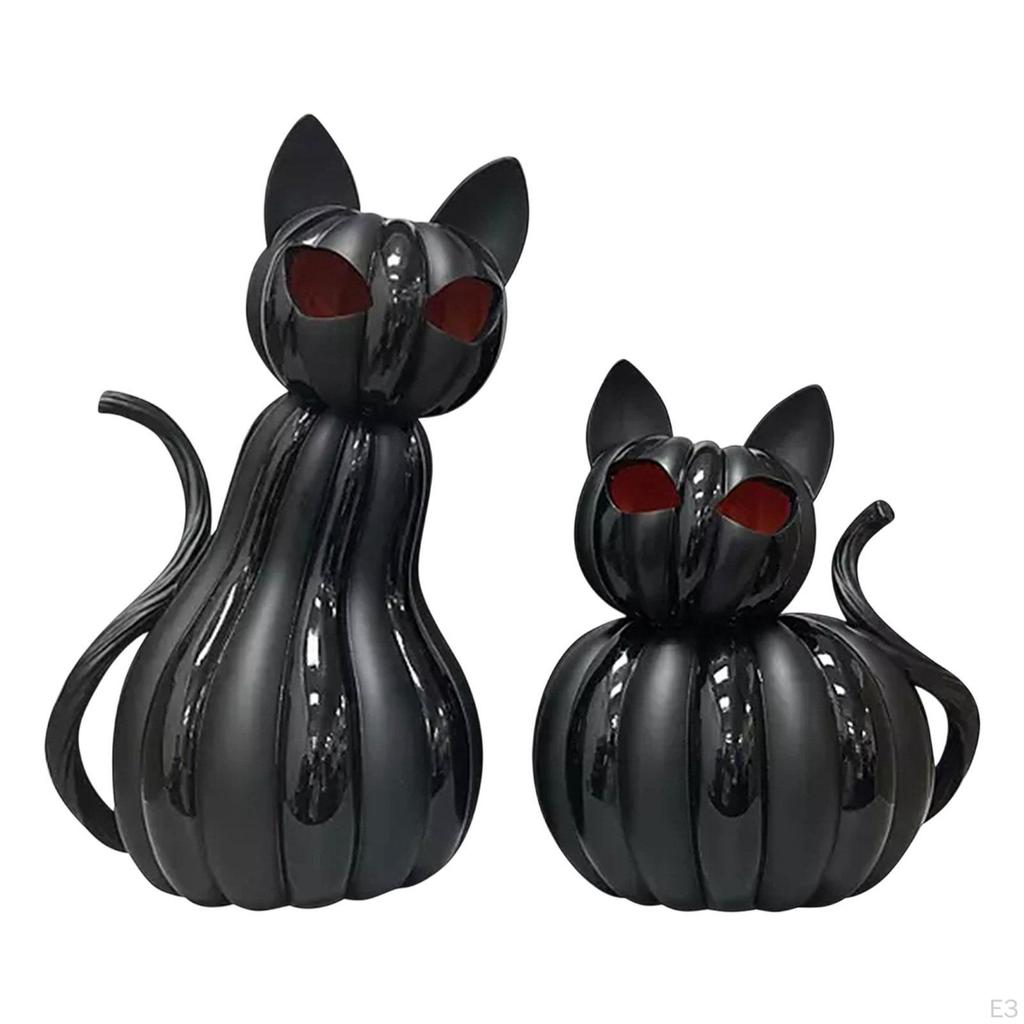 Halloween Cat Pumpkin Decor Bedside Lamp Home Night Resin Statue for Tabletop Bathroom