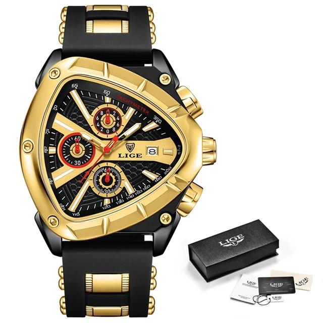 LIGE Sport Dreieck Herrenuhren Leuchtzeiger Mode Gummiarmband Militärische Unregelmäßige Quarz-Armbanduhr Wasserdichte Uhr