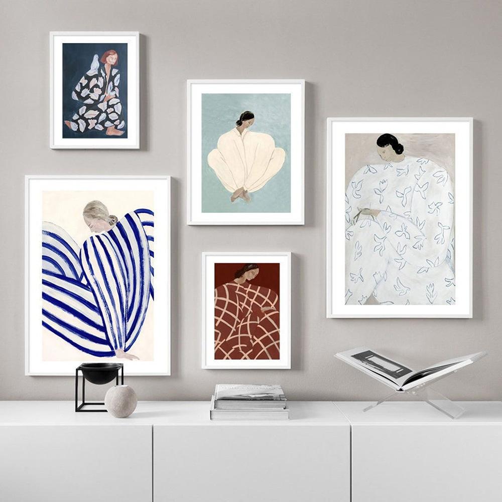 Affiche abstraite de fille de courbe de géométrie de ligne, art mural moderne, peinture sur toile, affiches et impressions, images murales pour la décoration du salon