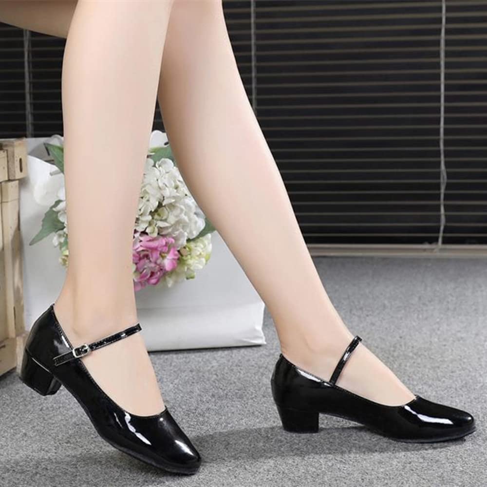 [Gengzee] Women's Latin Dance Shoes, Modern Ballroom Dance Shoes, Stage Shoes, Concert Shoes, Practice Shoes, Cha-Cha Dance Shoes, Suede Sole, Black,