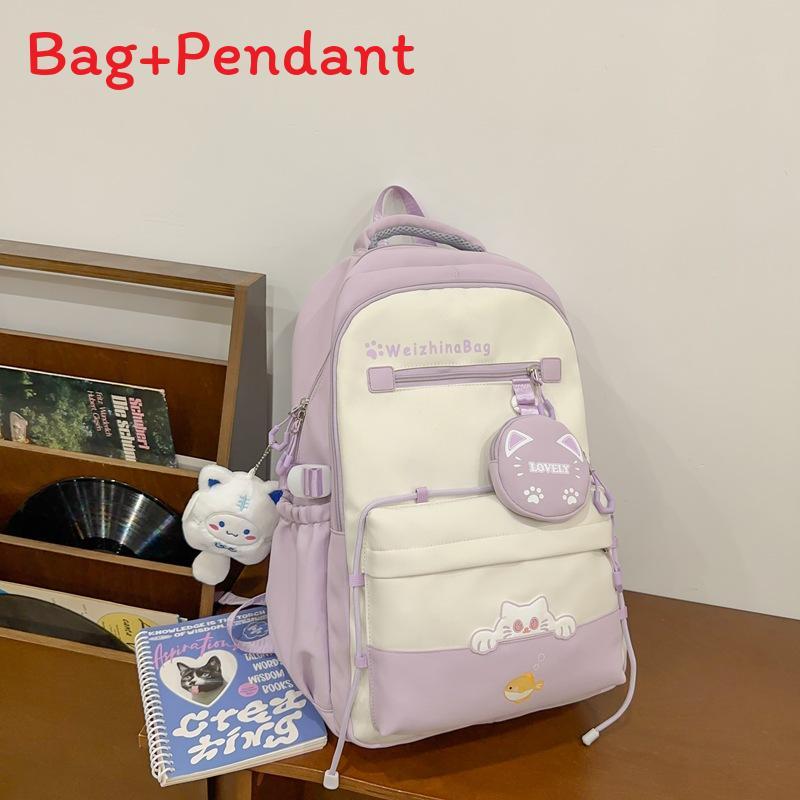 Girls Nylon School Backpack With Design For Middle School Daily Use