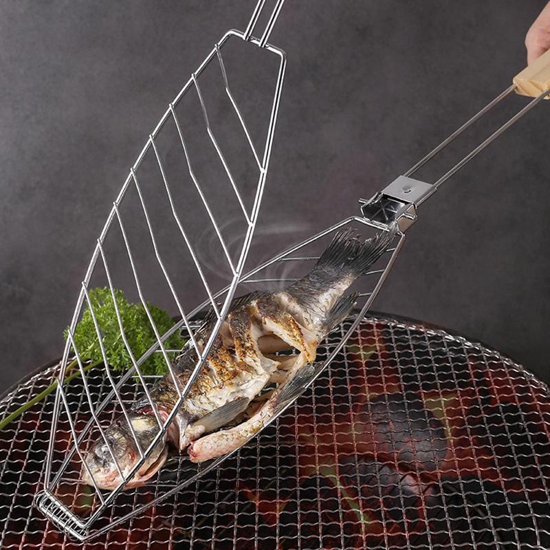 D2 BBQ Grilling Basket Foldable Large Grilling Rack For Barbecue Fish Portable Fish BBQ Grill Basket Anti-Scalding Grill Basket