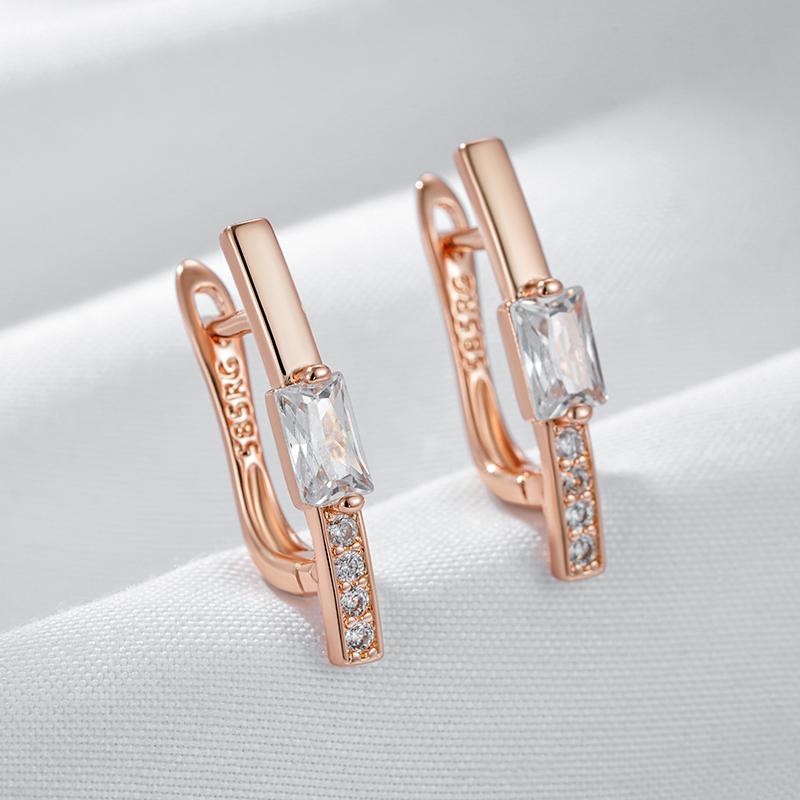 Rose Gold Color Drop Earrings For Women Trendy Square Natural Zircon Bridal Gift High Quality Daily Fine Jewelry
