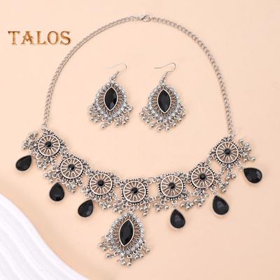 1 Set Necklace Earrings Set Rhinestone Decor Water Drop Bohemian Hollow Out Symmetric Polished Prom Party Wedding Party Bride Jewelry Set