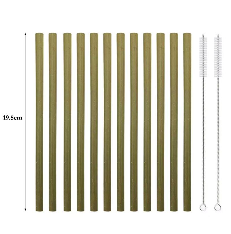 12 ks bambusových brček Opakovaně použitelná brčka na pití Bio brčko s kartáčkem pro děti Studený horký nápoj Džus Mléko Koktejl Brčka