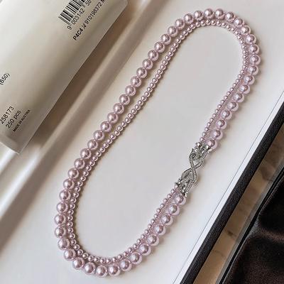 Shijia Pearl Tin Alloy Manta Rose Color Women's Double-layered Beads Sweater Chain Electroplated Minimalist Light Luxury