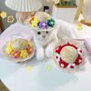Pet Sombrero Straw Hat Mini Dog Sun Protection Hat with Flower Adjustable Hawaii Sun Bucket Cap Summer Beach Hat for Small Medium Dogs Cats